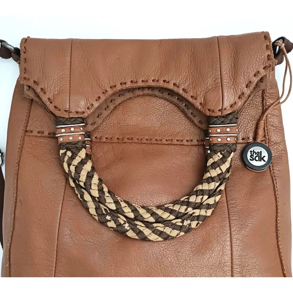 The Sak Caramel Brown Pebbled Leather Top Handle Fold Over Crossbody Bag